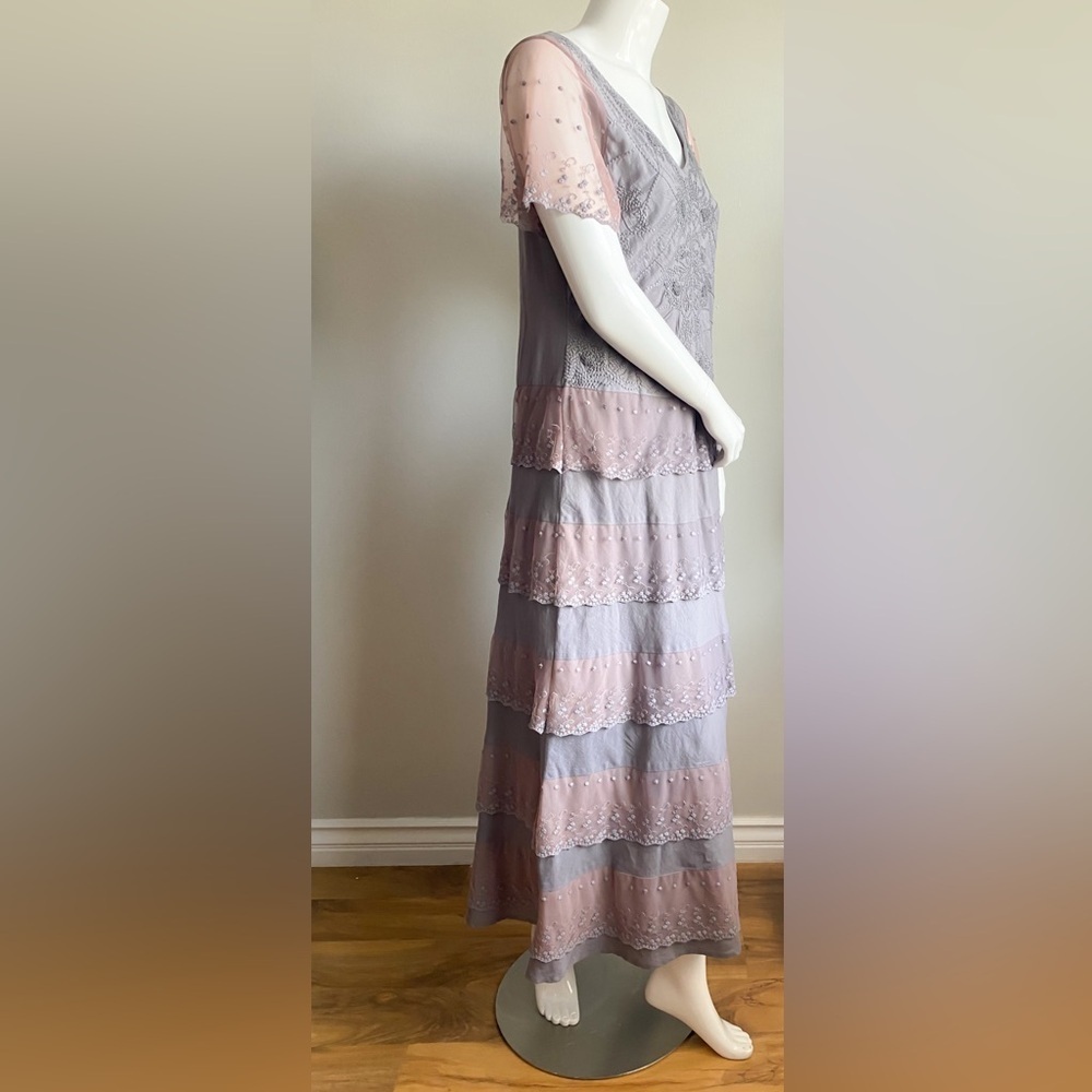 Sundance Linen Floral Embroidered Lace Tiered Maxi Dress Cottage Boho Tribal 4 - Picture 7 of 13